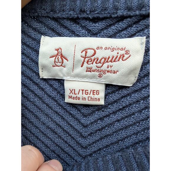 Penguin Munsingwear Mens Ribbed Knit Twill Crewneck Sweater Sz XL Blue textured - Picture 4 of 6